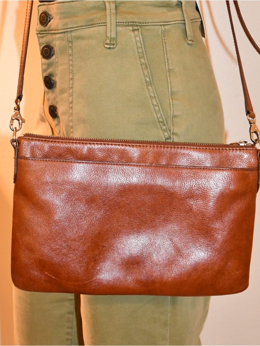 Fossil Cognac Brown Leather Crossbody Bag - Picture 4 of 11